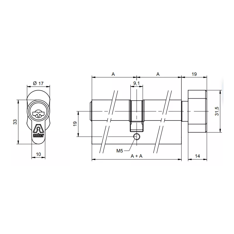 Cylindre de serrure ANKER Magnet 3800 à bouton