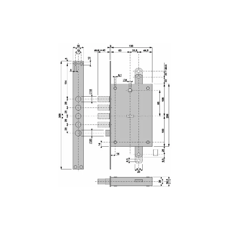 3-point mortise lock with  forend Mottura 771