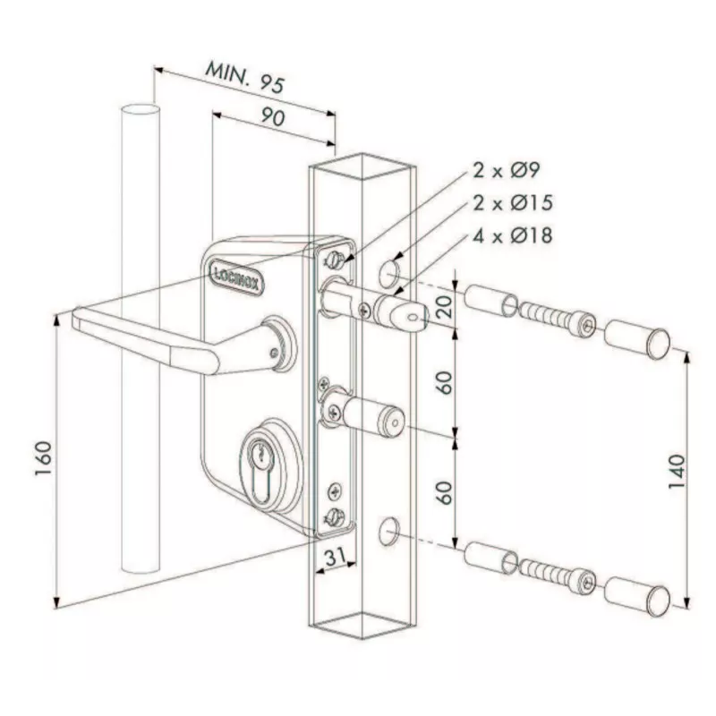 Serrure de portail à pênes ronds Locinox LAKQ 40