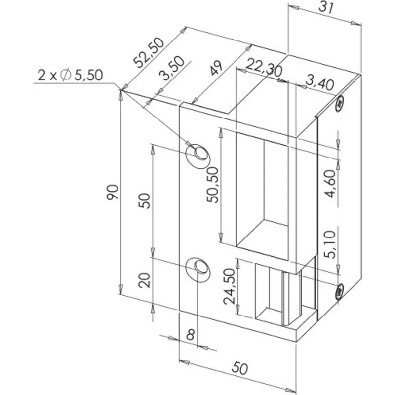 Gâche 90 mm grise pour serrure horizontale - Héraclès