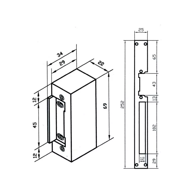 Electric recessed striker Beugnot type C