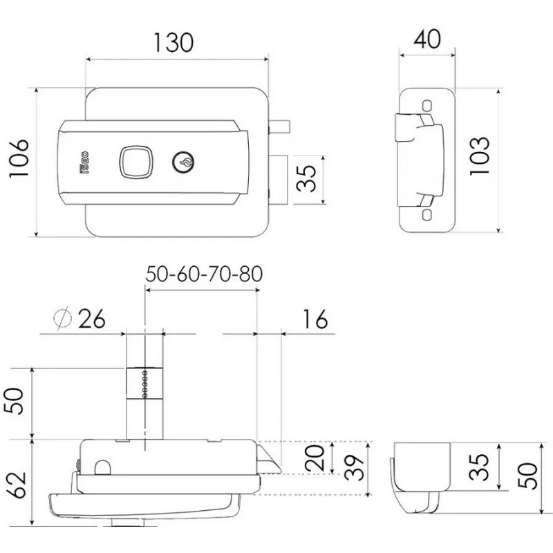 ISEO Electric lock 12V 52N without handle