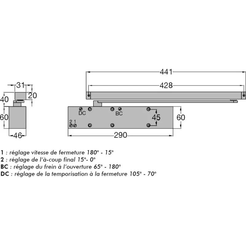 Ferme porte à glissière Groom GR450