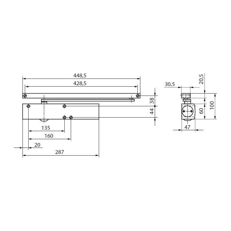 Bras à glissière pour GEZE TS 5000, 5000S, 5000 RITZ