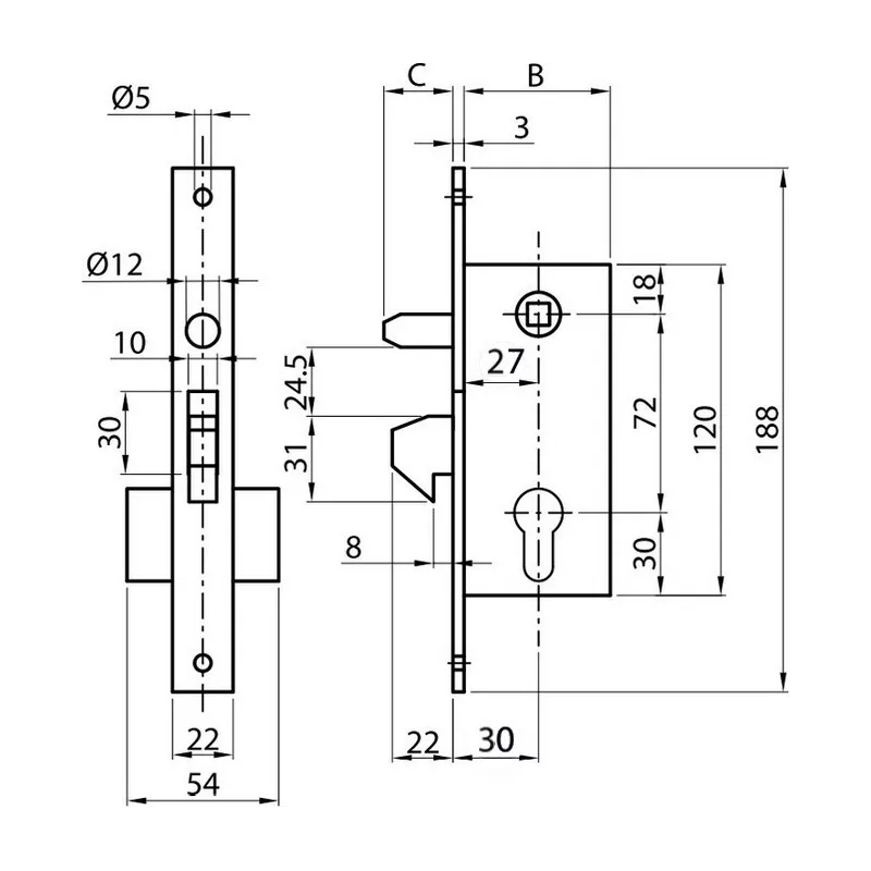 Serrure de portail coulissant à crochet IBFM 447