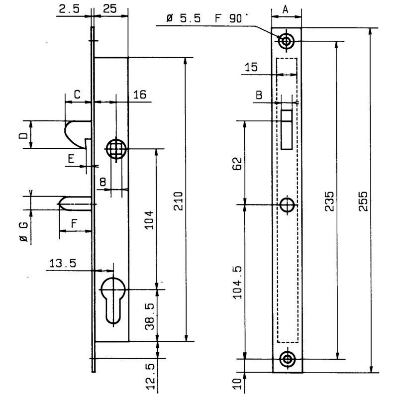 Serrure pour porte coulissante Métalux série 28 - 29