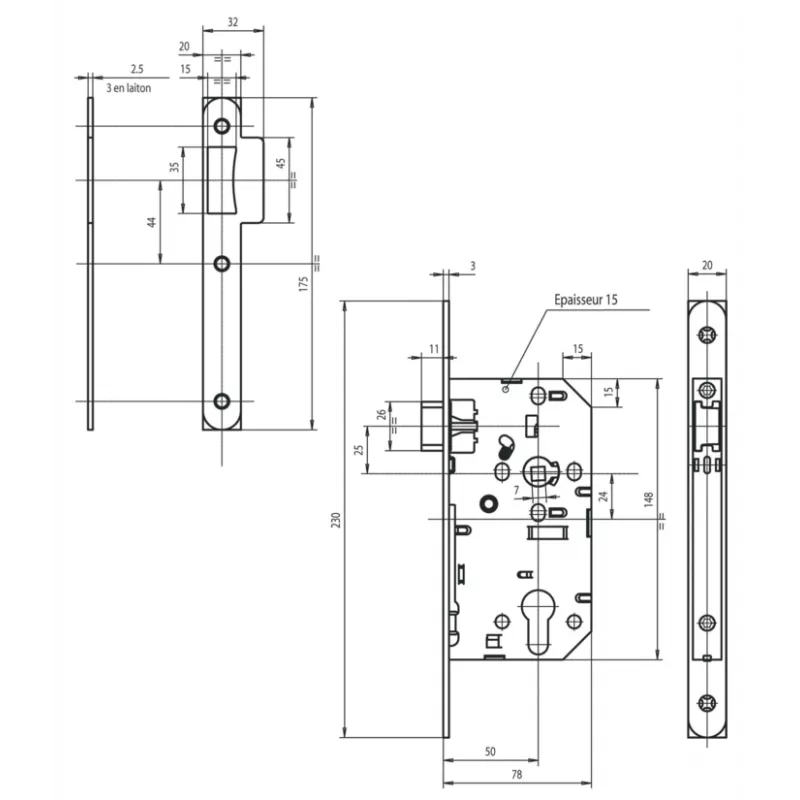 Vachette D452 lock with latch bolt only