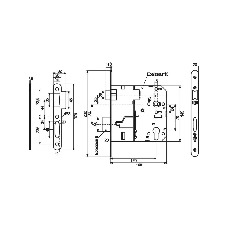 Serrure Axe à 120 mm Vachette D455VR 120XL