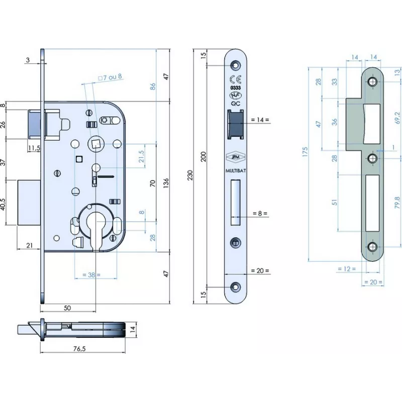JPM Multibat Lock Deadbolt + 1/2 turn
