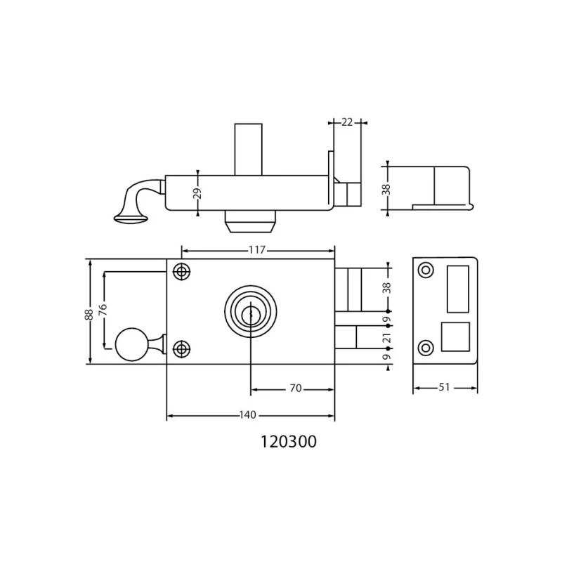 Serrure horizontale applique à tirage JPM Vega