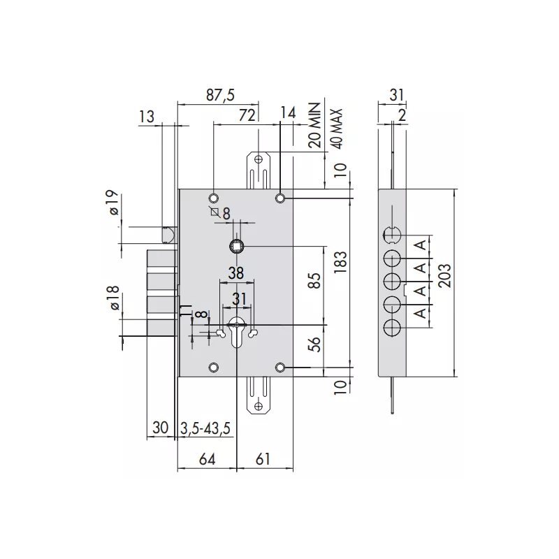 Lock mechanism for armored door Cisa Double bitted