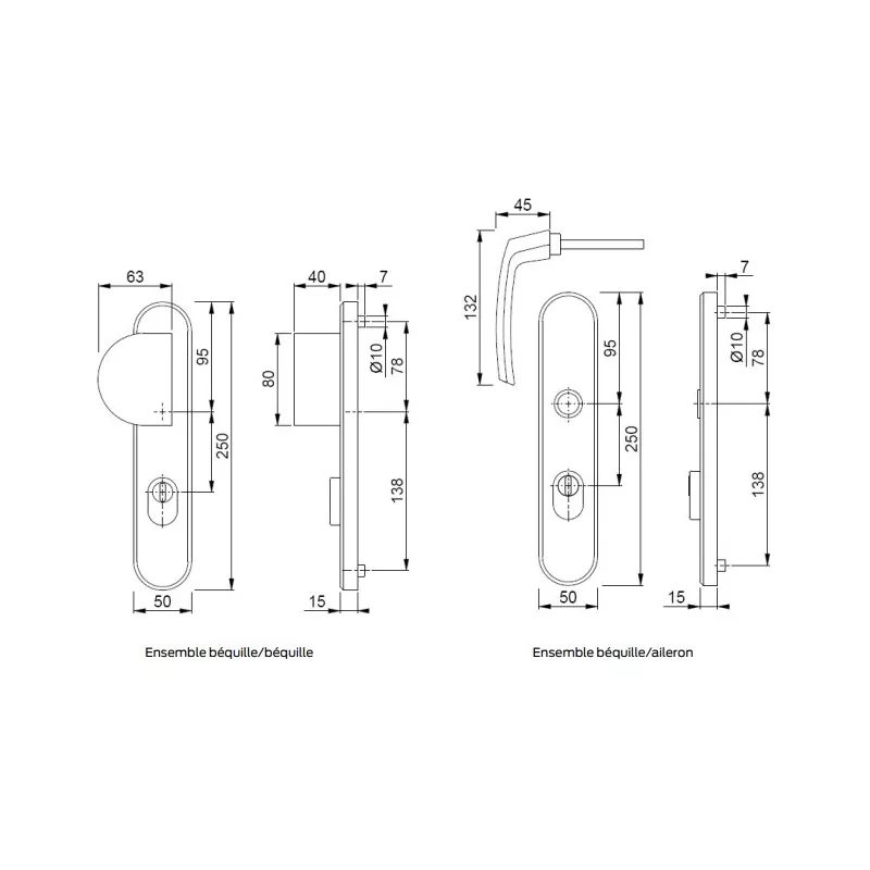 Door security handle set Bricard Osmose 250x50mm