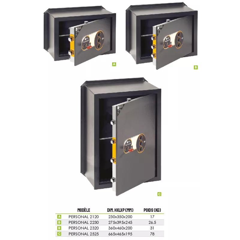 Mottura "Personal" wall safe with key and combination