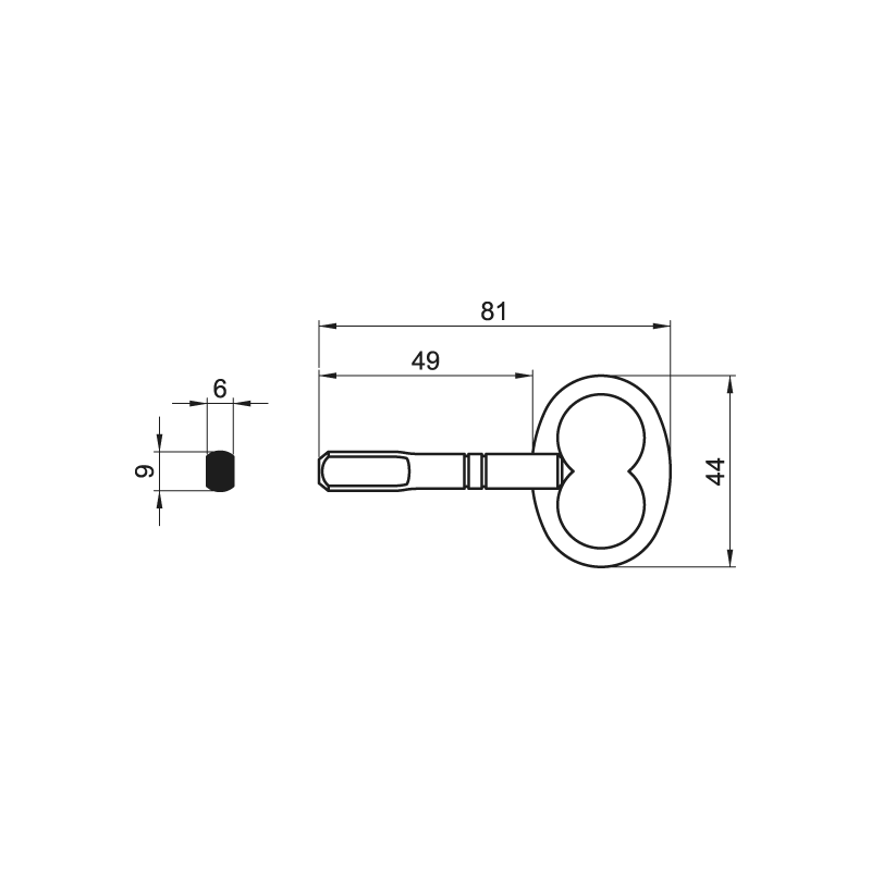 9X6mm rectangle GDF key