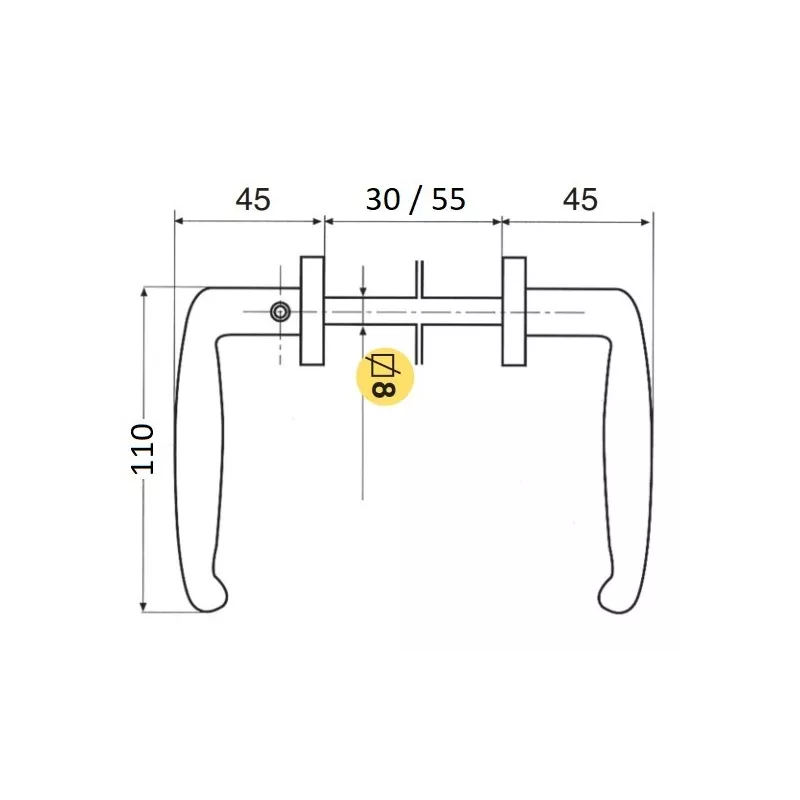 Metal Gate Handle 35/50 Square 7 or mm