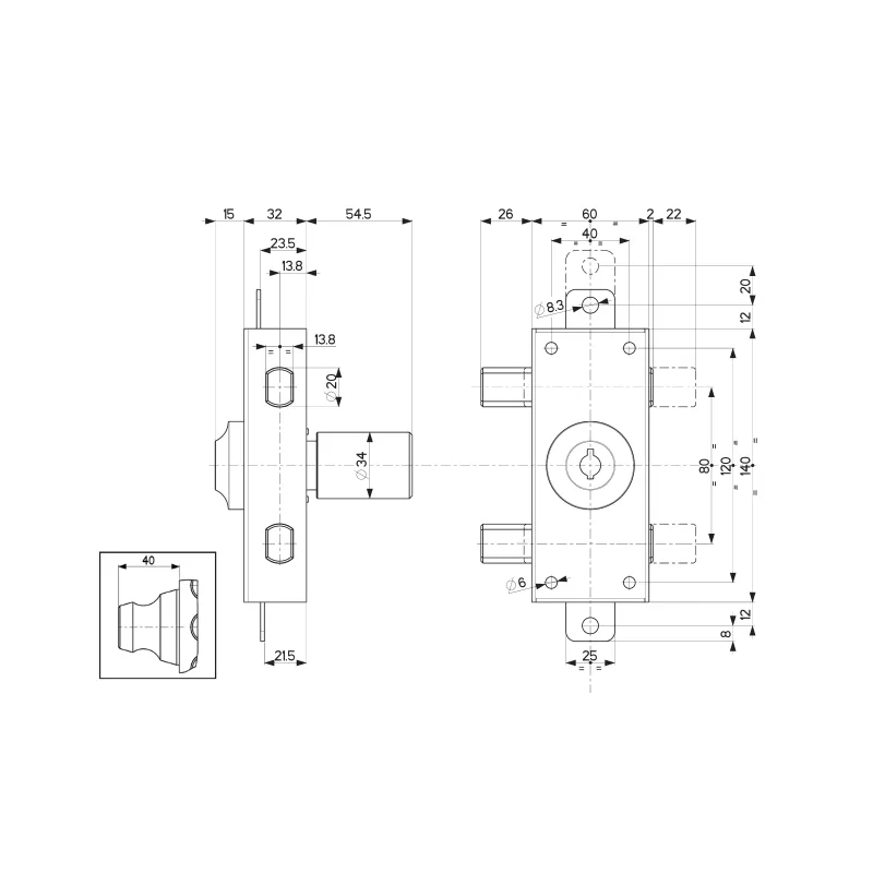 Mottura lock 34.324, 2 points with double key input