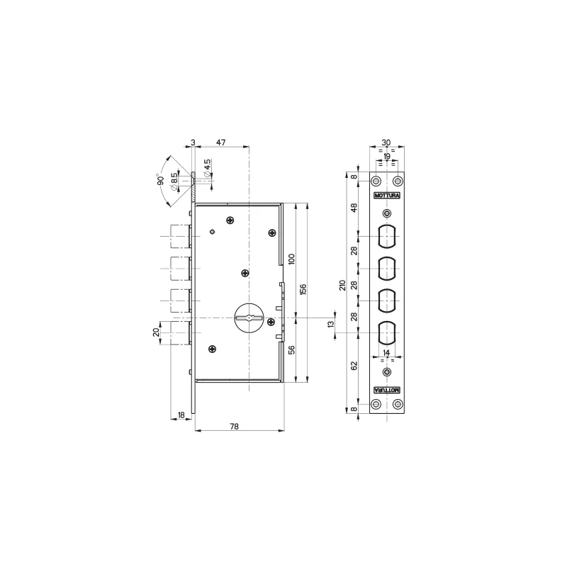 Serrure 1 point Mottura 72.110