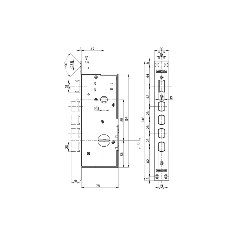 Serrure 1 point Mottura 72.120