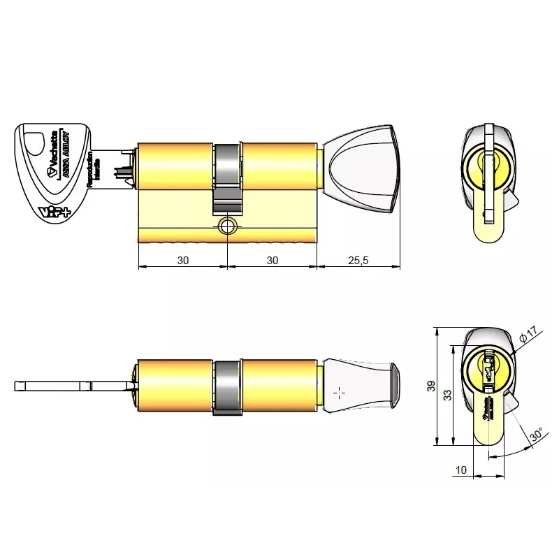 Vachette VIP+ A2P1* cylinder with knob