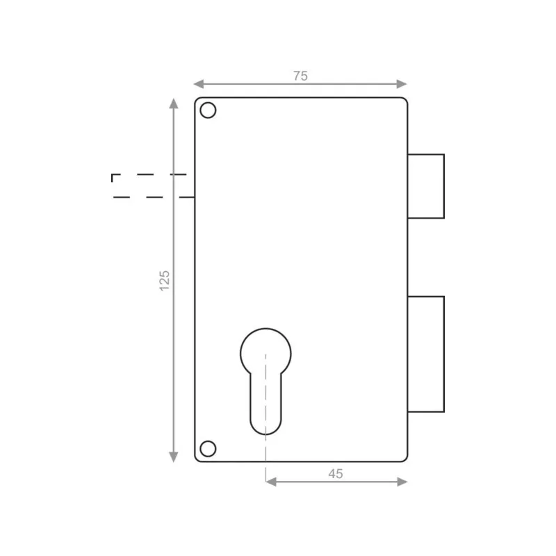 Vertical 1-point mortice lock with pull lever without cylinder
