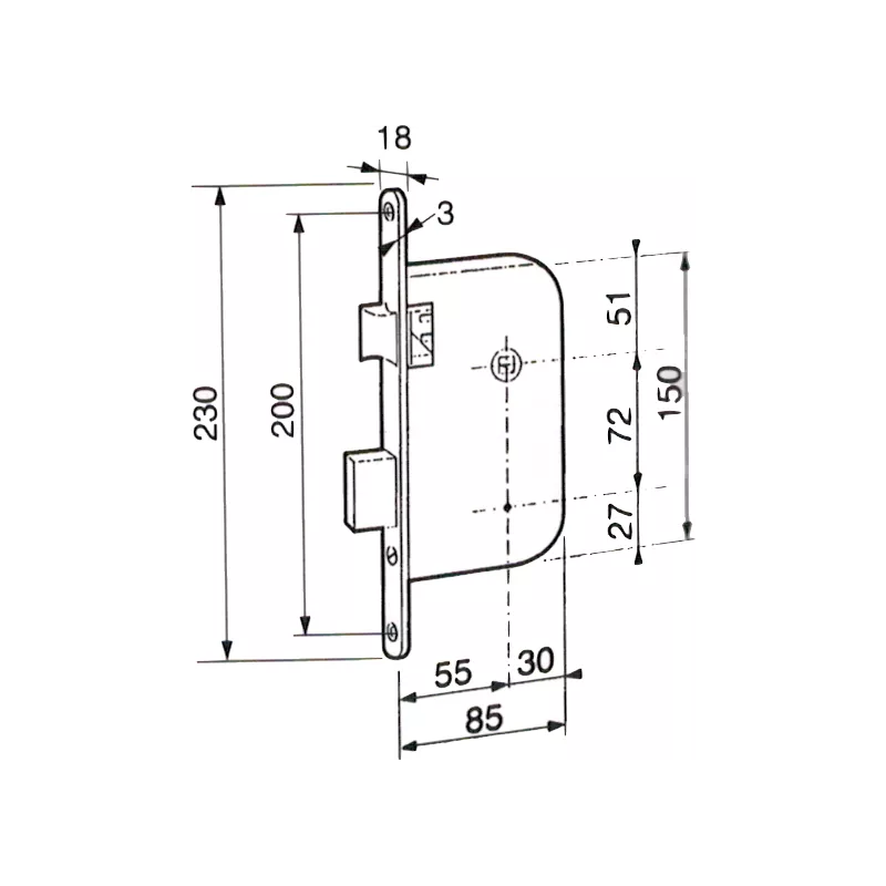 Bricard recessed lock with 55 mm axle
