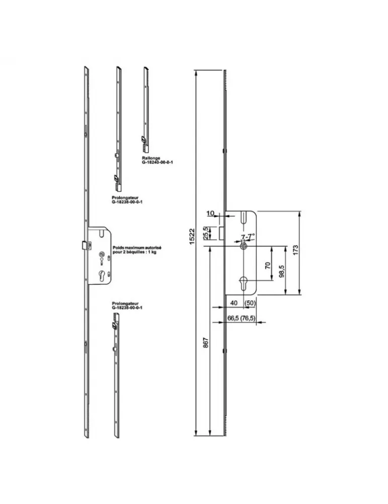 G.U DECENA adjustable 3-point mortice lock - FERCO
