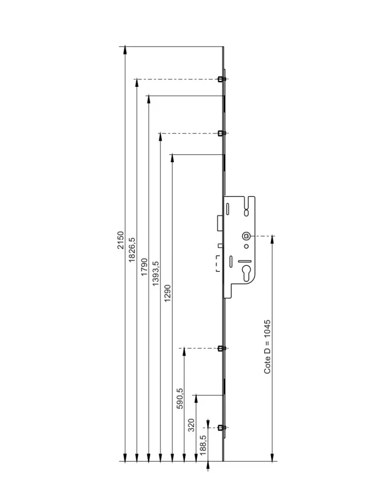FERCOMATIC 3-point mortice lock, 2 rollers with latch and dead bolt