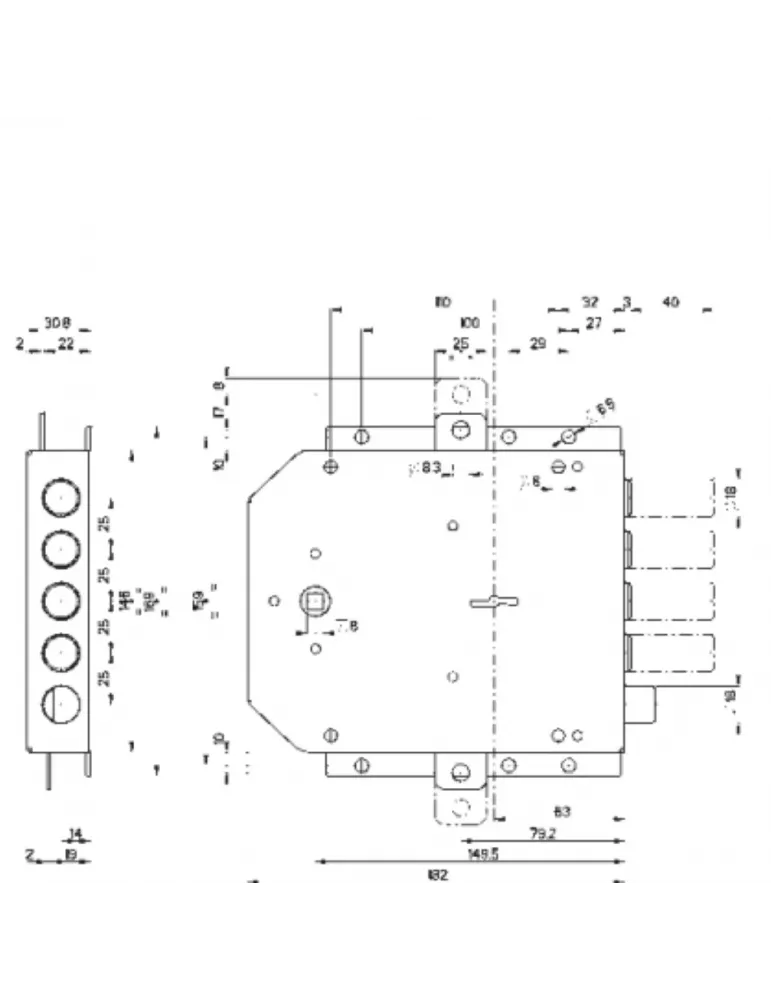 Mottura 50.736 – 3-Point Mortise Lock – Lateral Faceplate – No Latchbo