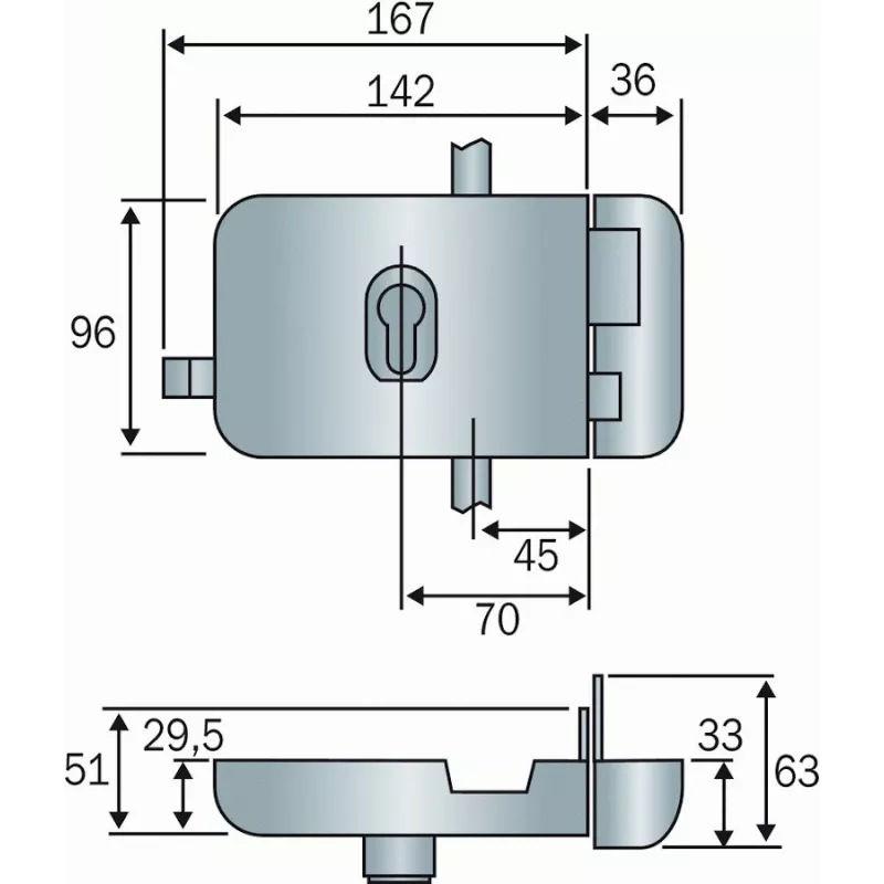 Serrure 3 points horizontale tirage Vachette 8800